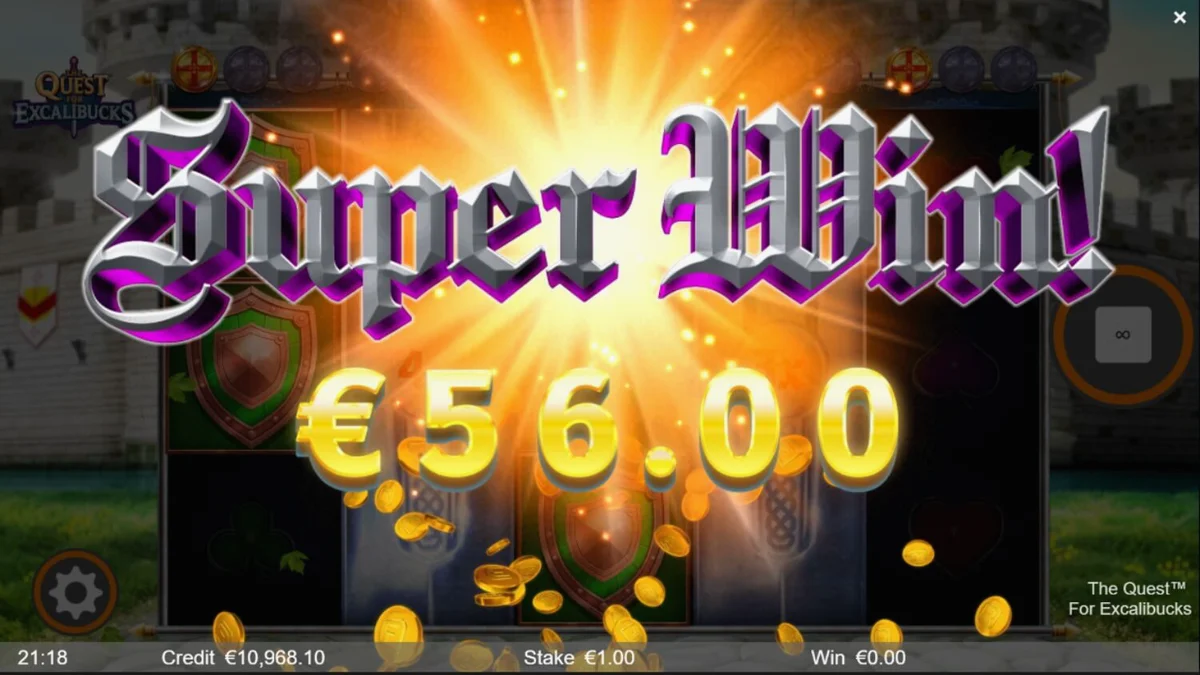 Tampilan visual slot The Quest for Excalibucks dengan tema ksatria dan pedang legendaris